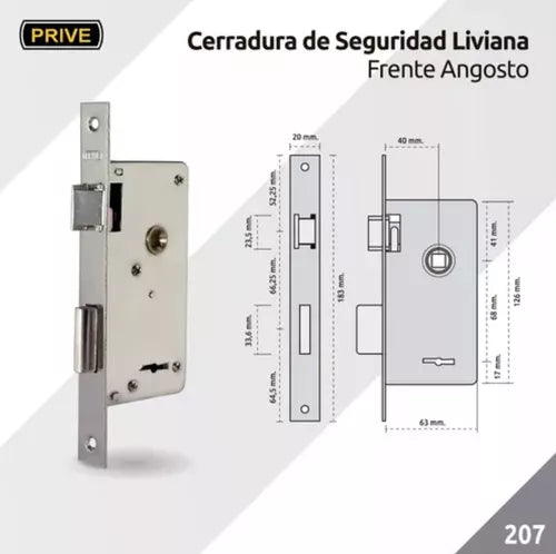 Cerradura De Seguridad Liviana Frentre Angosto Prive 207